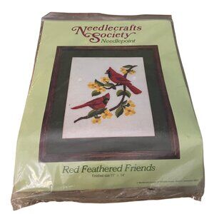 Needlecrafts Society Needlepoint Kit Red Feathered Friends 11" x 14" Finished Si